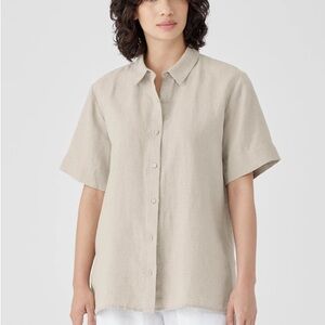 EILEEN FISHER Linen Cotton Pink Mandarin Collar Shirt S